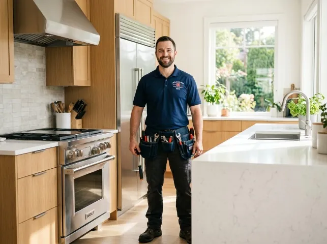 Appliance Repair Hero technician in a Broaddus, TX kitchen after an appliance repair